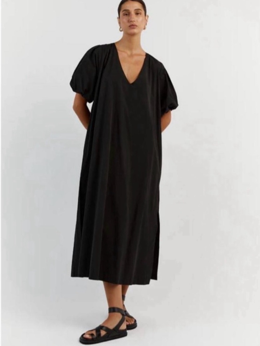 DISSH Black V-Neck Puff-Sleeve Maxi Dress with Tie Waist - Picture 4 of 9